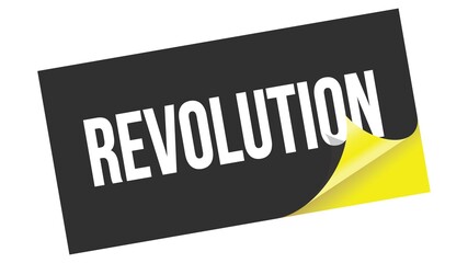 REVOLUTION text on black yellow sticker stamp.
