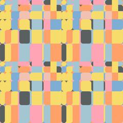 Abstract mosaic geometric background. Vector seamless pattern with simple geometric shapes like squares in pastel colors. Retro scandinavian style.