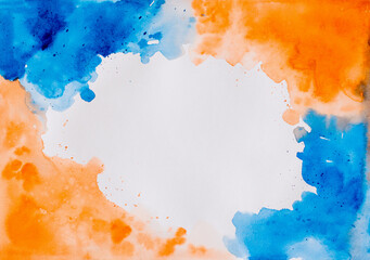 Watercolor Blue Orange Shades Illustration for Grunge Design Vintage Greeting Card Background