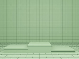 3D rendering. Green geometric product stand mockup.