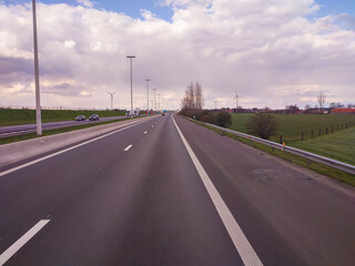 driving on highway in the morning