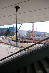 A view of a construction site at Porte Maillot, in the west of Paris the 13th april 2021. The construction of a new metro station.