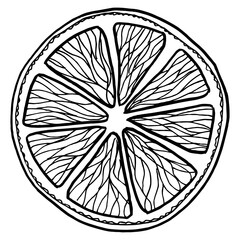 Primitive cute orange slice outline, flat vector illustration