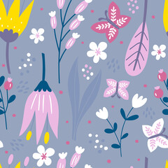 Fototapeta na wymiar Floral seamless pattern. Abstract art print. Blooming Flowers, Floral paper, Spring Scrapbook. Vector seamless background.