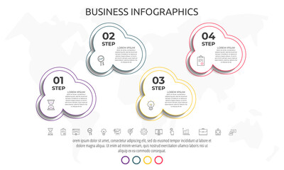 Line infographics circles with four steps, labels. Timeline data vector template. Used for diagram, business, web, banner, workflow layout, presentations, chart, processes diagram