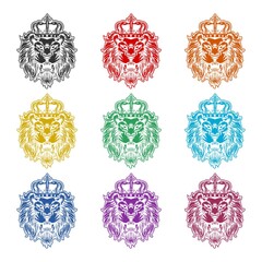 Wild Lion Head icon isolated on white background color set