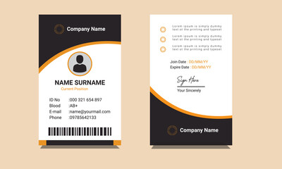 Modern unique professional and clean orange id card design template.