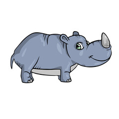 Rhinoceros on white background Cute Cartoon . Vector illustration
