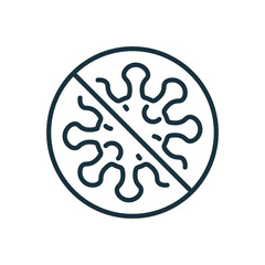 Stop Virus Cell Influenza. Virus Bacteria line icon. Coronavirus Icon with Prohibit Sign. Covid-19 line pictogram. Sign caution coronavirus. Editable Stroke. Vector illustration