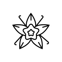Vanilla pods and flower icon. Seasoning vector illustration. Isolated contour of orthopedics diseases on white background. Editable stroke