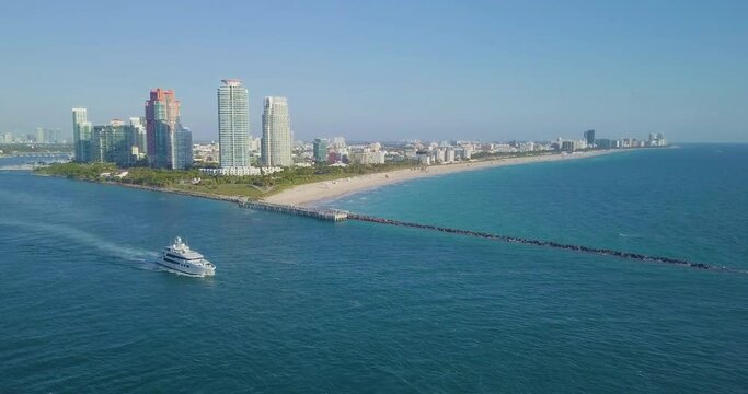 Aerial Drone Footage Of South Point In Miami Beach In A Wonderful Day