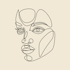 Line Art Woman Face Drawing. Black Woman Vector. Afro American Female Logo. Contouring Line. Minimalist Face. Beauty salon