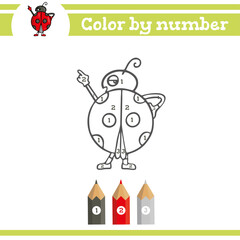 Color by numbers. Coloring page for preschool children. Learn numbers for kindergartens and schools. Educational game. Vector illustration 