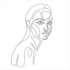 Line Art Woman Face Drawing. Black Woman Vector. Afro American Female Logo. Contouring Line. Minimalist Face. Beauty salon