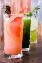 Fruit smoothies, berry cocktails, soft drink.