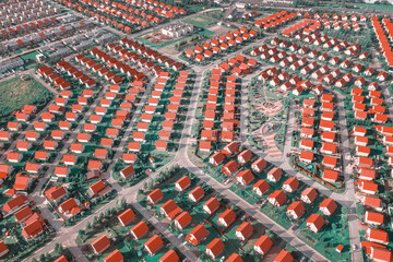 Obraz premium Housing in suburban area aerial panoramic view