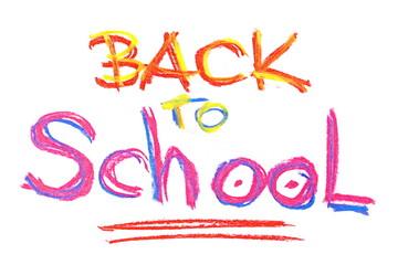 Back to school written with colorful chalks isolated on white background