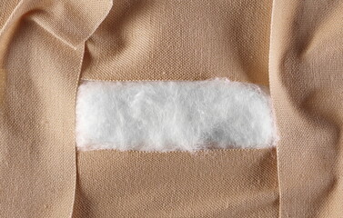 Adhesive bandage strips with cotton wadding background and texture, frame and border