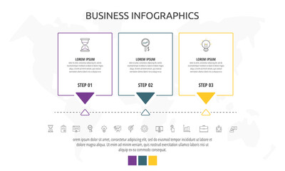 Line cards with three steps, arrows. Rectangular infographic. Frames timeline data vector template. Minimal design for diagram, business, web, banner, workflow layout, presentations, levels, chart