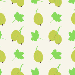 Seamless pattern with gooseberries and leaves. For prints, backgrounds, wrapping paper, textile, wallpaper, etc.