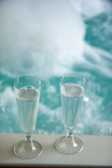 Champagne glasses on the hot tub