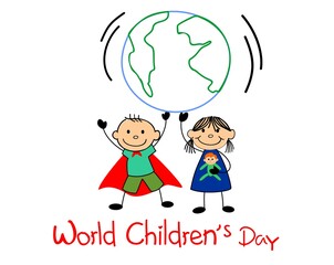 World Childrens Day background design kids lift the globe hand drawn illustration