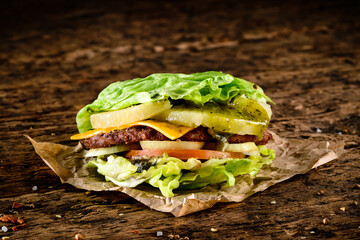 Protein burger wrapped in lettuce