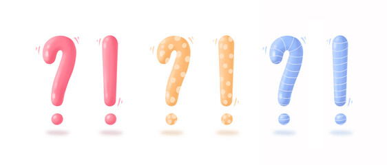 Colorful question and exclamation point illustration. Funny symbol. Wonder