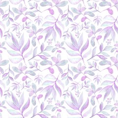 Solid pattern of lilac colored watercolor twigs