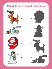 Find the correct shadow. Educational game for children. Cartoon. Vector illustration