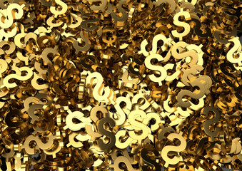 symboles de la devise monnaitaire Américaine, le Dollar, disposés comme des lingots d'or en vrac