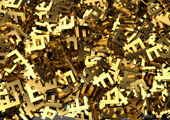 symboles de la devise monnaitaire Suisse, le Franc, disposés comme des lingots d'or en vrac
