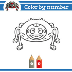 Color by numbers. Coloring page for preschool children. Learn numbers for kindergartens and schools. Educational game. Vector illustration 