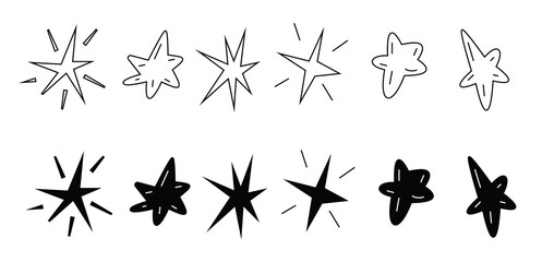 Set of six stars, handmade doodle advertising drawing