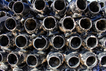 Traps to fish octopus and nets in the pier of Santa Pola