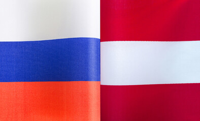 fragments of the national flags of Russia and Austria close-up
