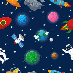 Naklejka premium Astronaut with rocket and alien in the open space