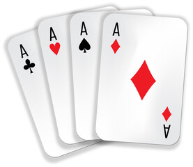 Set of playing cards - four aces : clubs, spades, crosses, diamonds. vector image isolated on the white background.