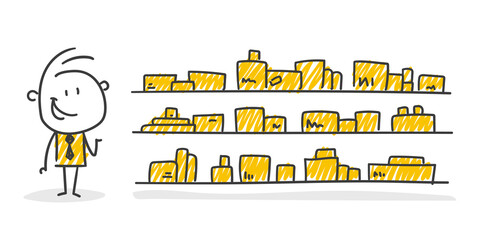 Strichfiguren / Strichmännchen: Pakete, Depot, Paketdienst, Post, Logistik. (Nr. 612) © strichfiguren.de