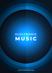 Electro music poster. Electronic sound. Dark blue electronic music festival brochure design. Night dance lifestyle holiday. Cover, flyer and music poster. A4 format resolution vector illustration.