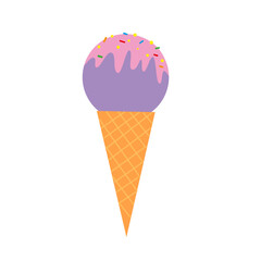 Sweet fruit ice cream in a waffle cone on an isolated background.