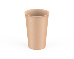Brown disposable paper cup mock up for coffee, tea, soda and soft drink. Kraft cardboard paper cup on isolated white background, 3d illustration