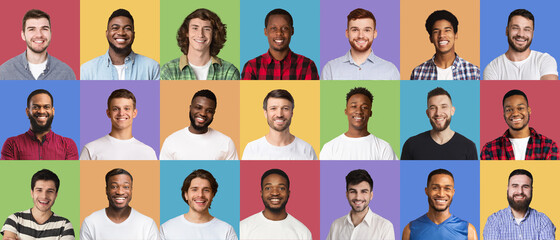 Composite collage of happy diverse multicultural men