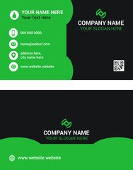 Horizontal Green and deep grey color business card vector template, simple clean layout design template	