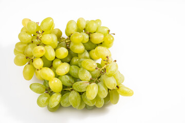 ripe green grapes on a white background. sweet juicy berries. Farm organic products