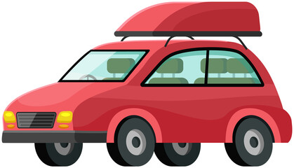 Red family car for driving into woods. Transport for traveling around world. Travel by car concept