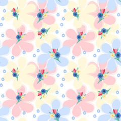 Seamless pattern with flowers and leaves. Sample style. Vector doodles . Vector endless texture