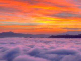 Sea of Mist, beautiful mist with the mountains during sunrise time. Taken at Yala province in Thailand.