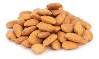 Roasted almonds on white background