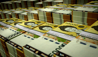 South Korea Won money banknotes pack illustration